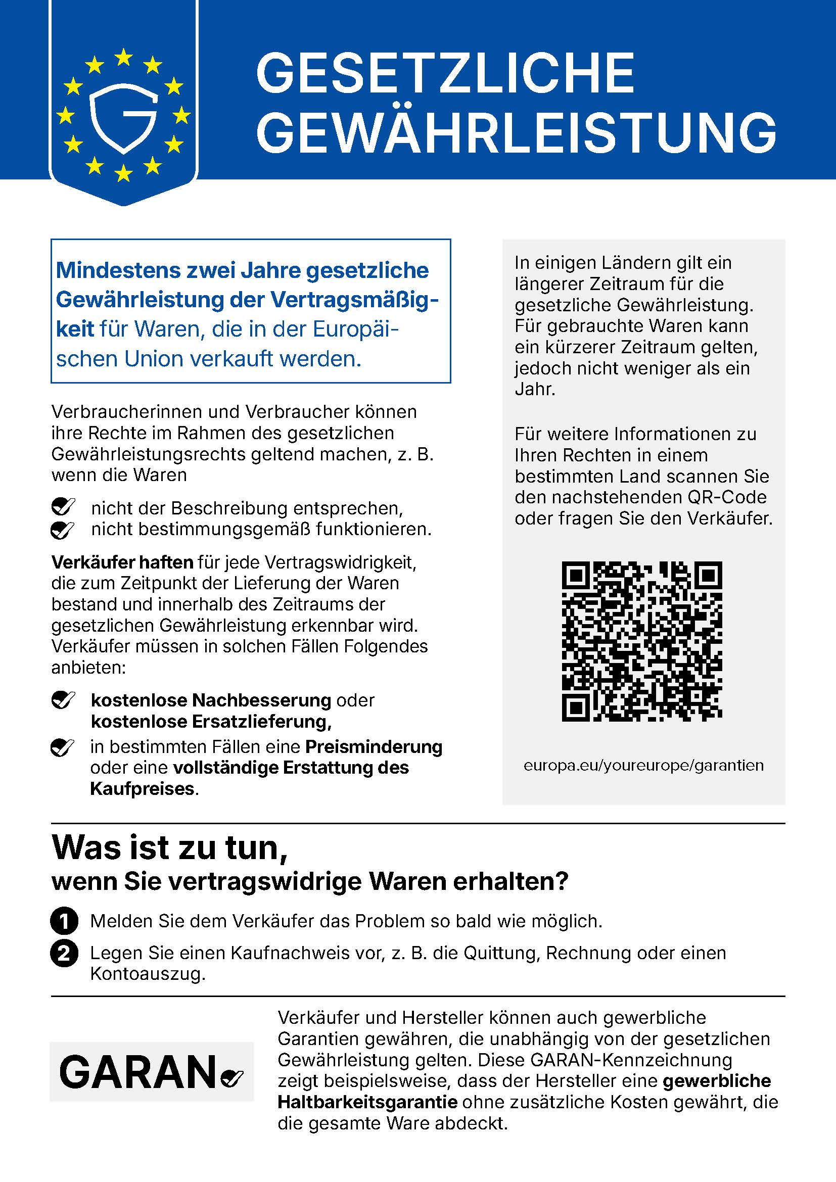 Garantielabel für die gesetzliche Gewährleistung 