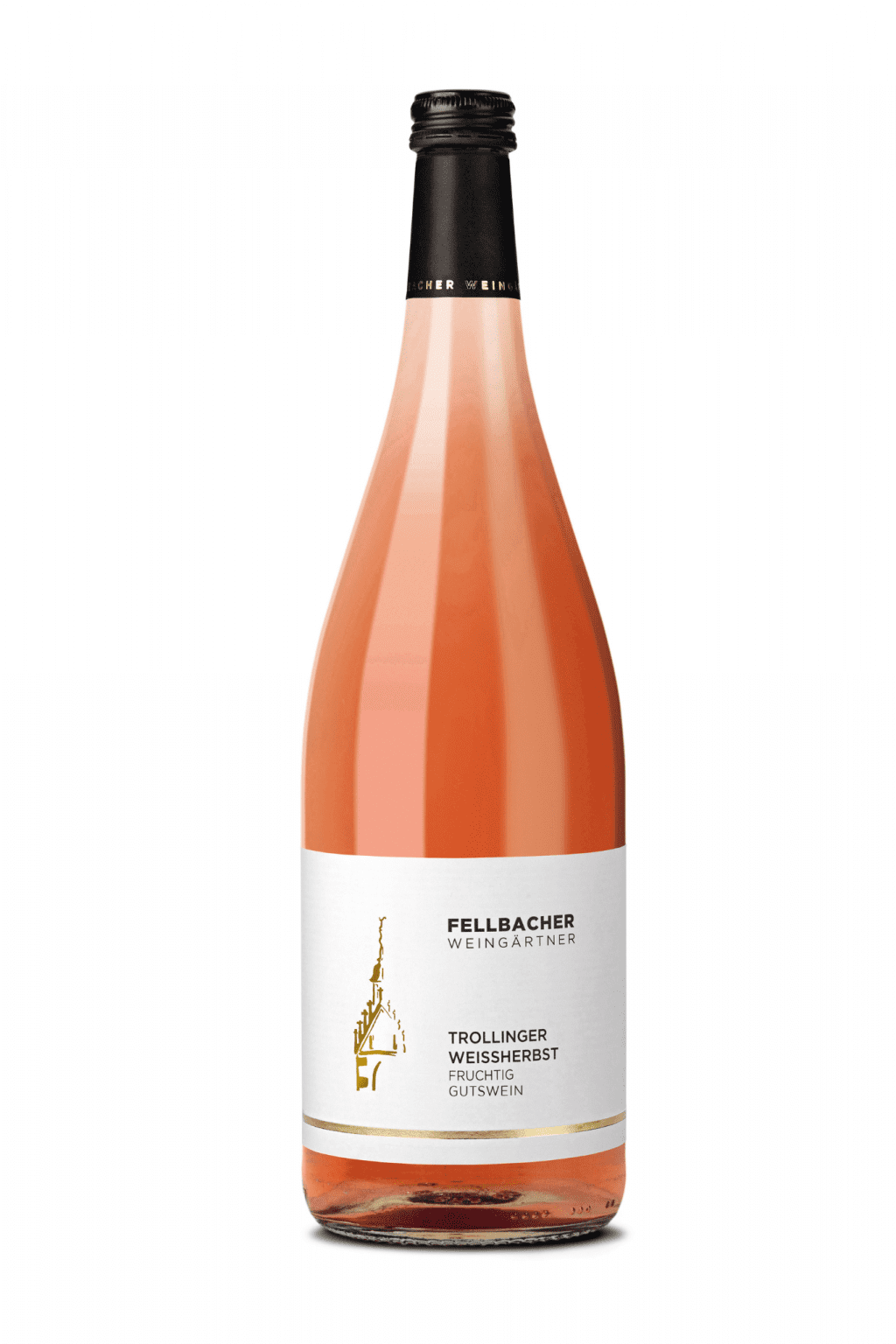 Flasche mit Roséwein der Rebsorte Trollinger in der Literflasche der Fellbacher Weingärtner eG