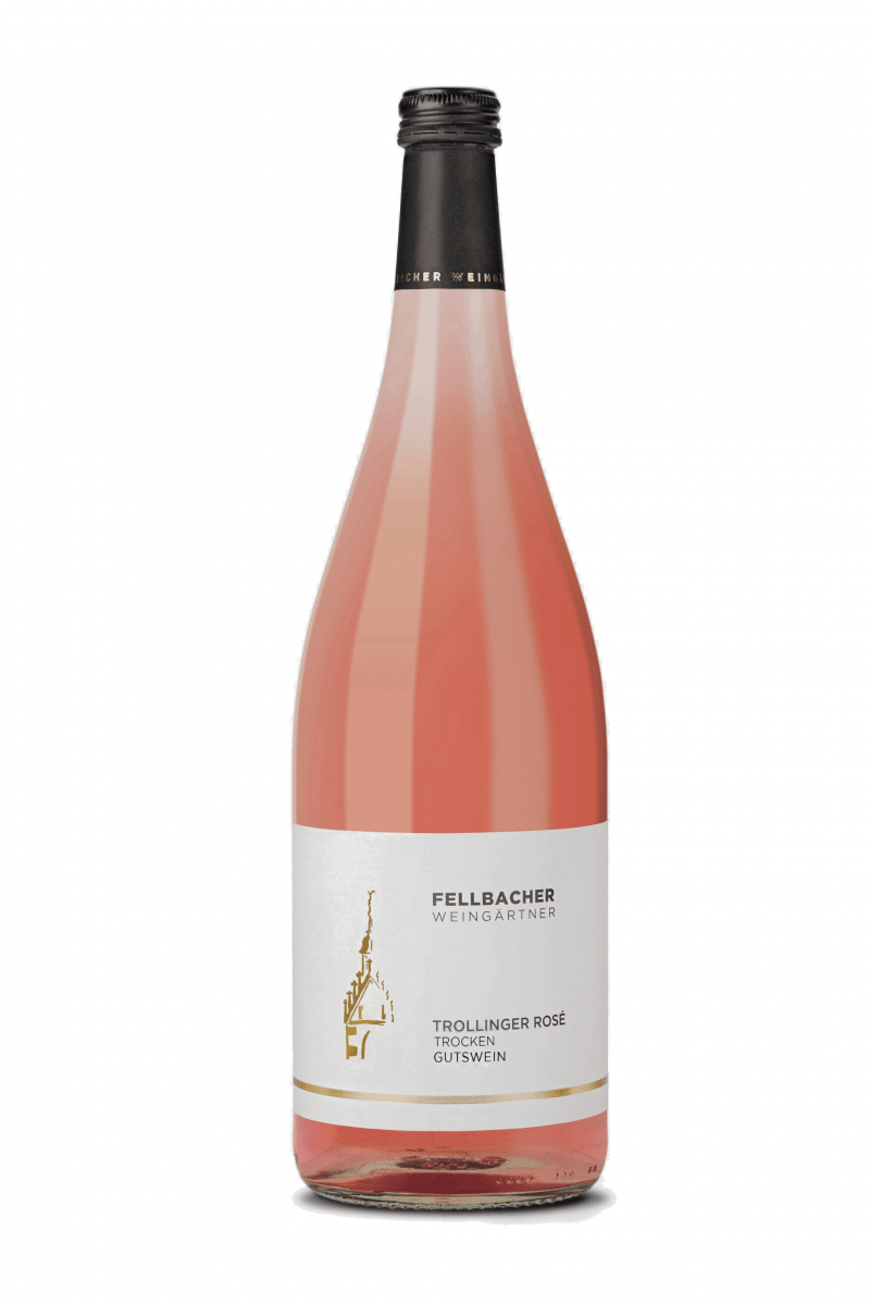 Flasche mit Roséwein der Rebsorte Trollinger in der Literflasche der Fellbacher Weingärtner eG