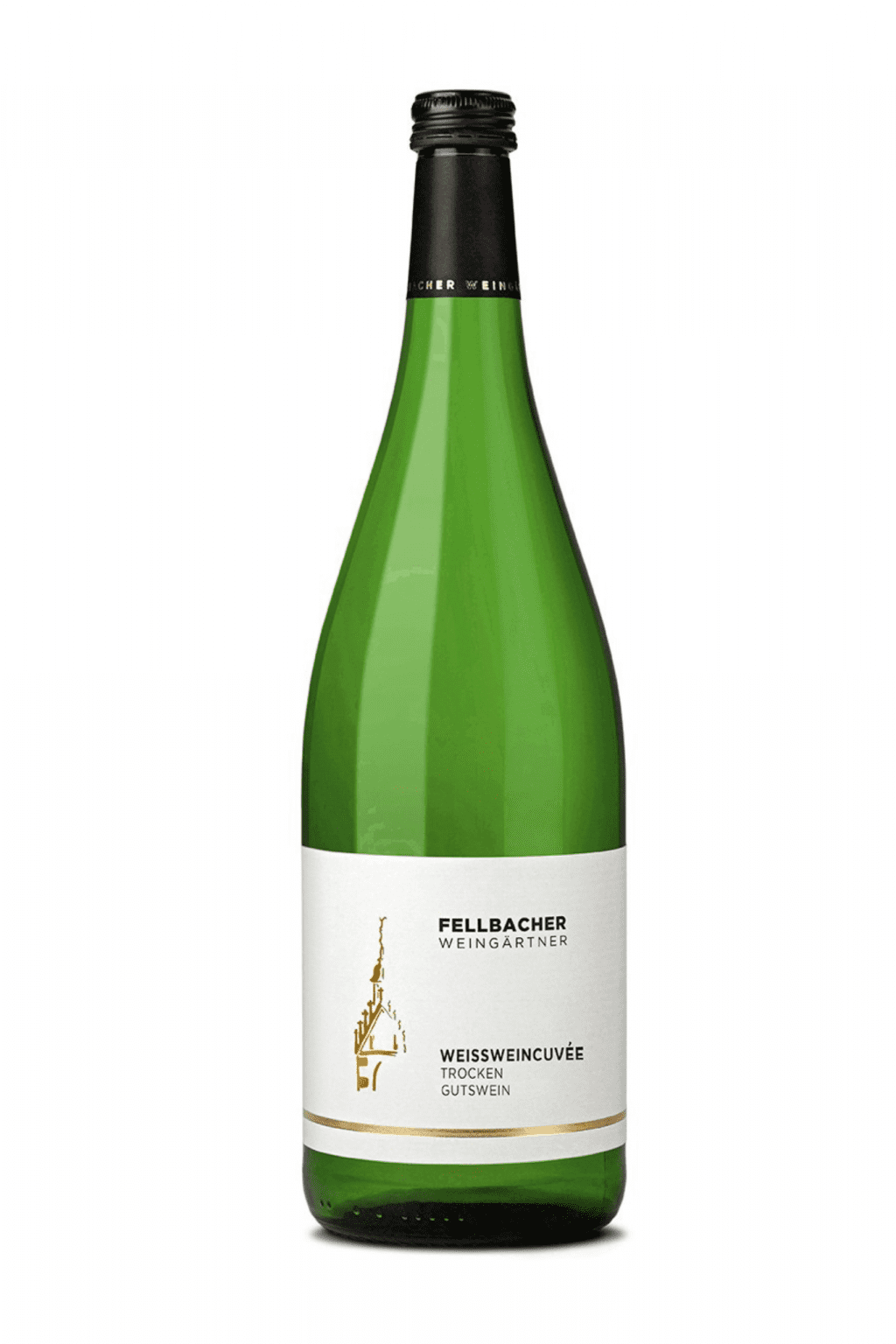 Flasche mit Weißweincuvée in der Literflasche der Fellbacher Weingärtner eG