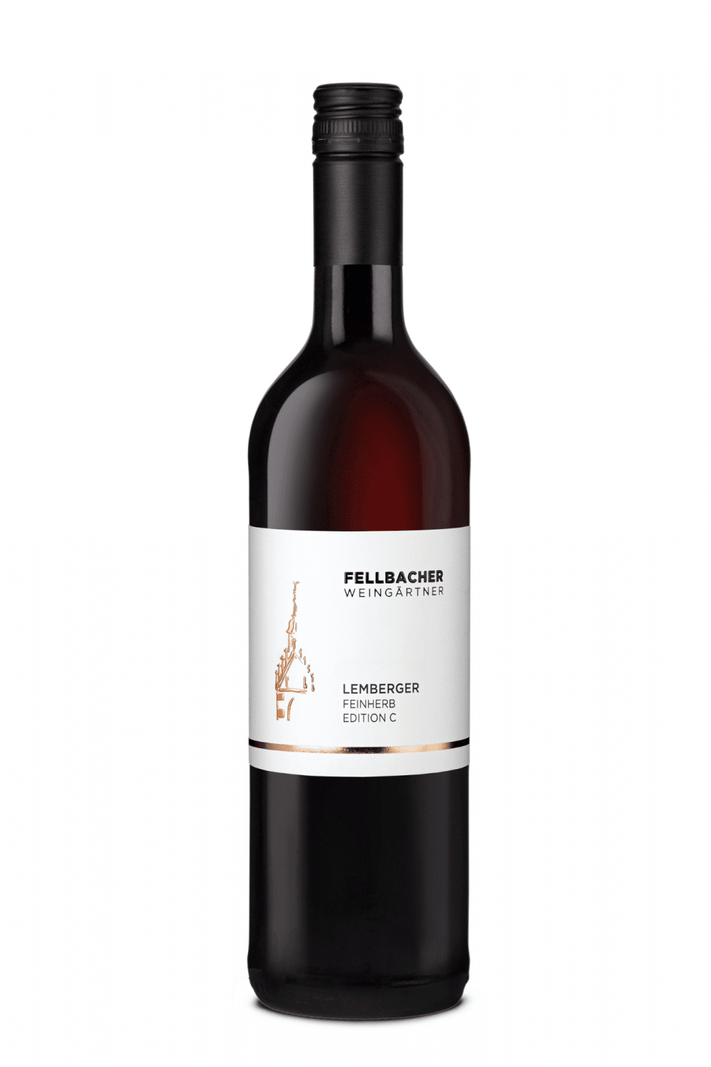 Flasche mit Rotwein der Rebsorte Lemberger aus der Edition C der Fellbacher Weingärtner eG