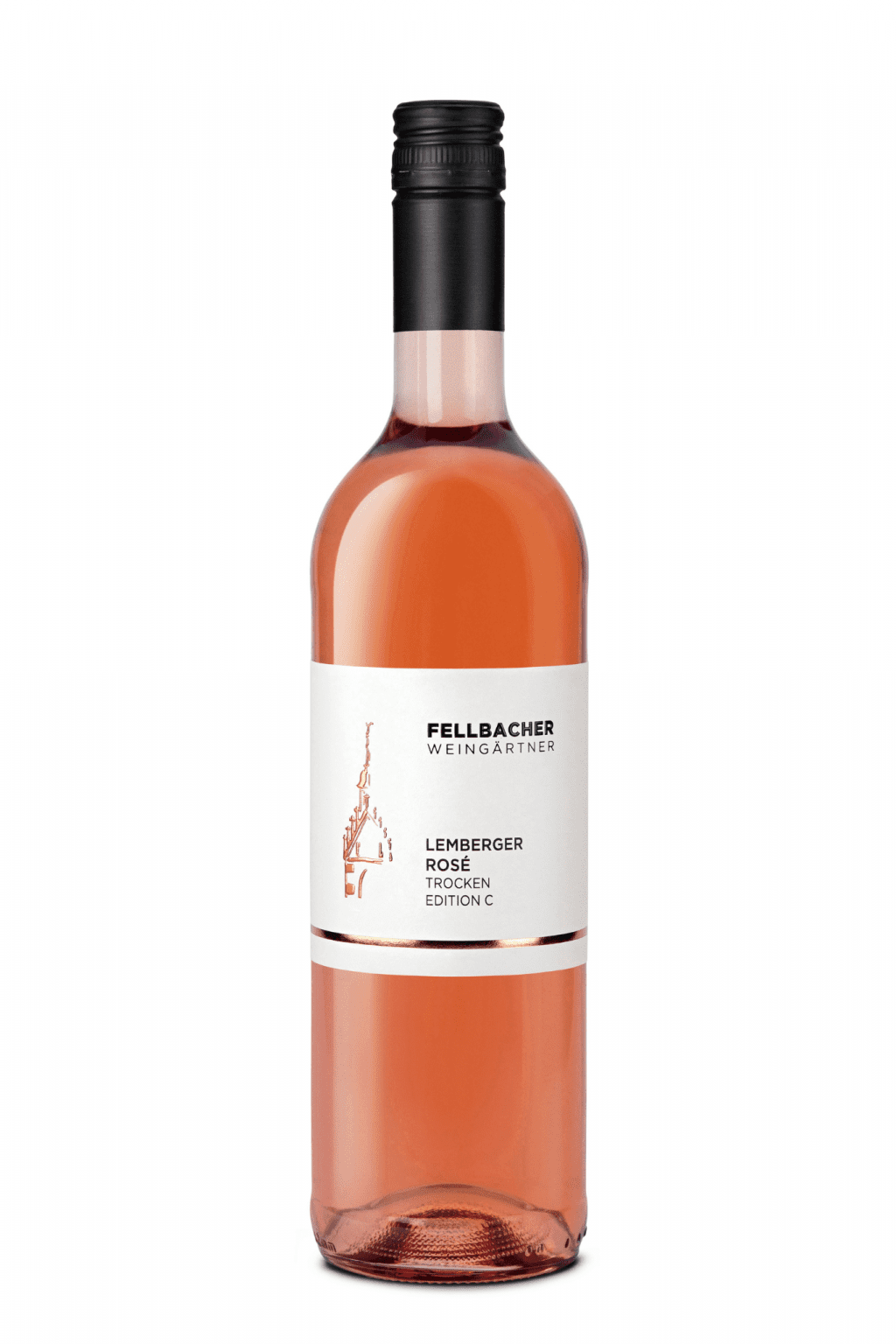 Flasche mit Roséwein der Rebsorte Lemberger aus der Edition C der Fellbacher Weingärtner eG
