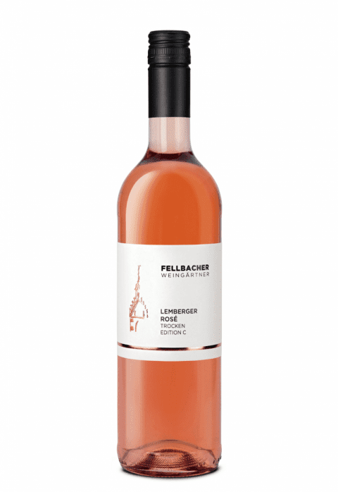 Flasche mit Roséwein der Rebsorte Lemberger aus der Edition C der Fellbacher Weingärtner eG