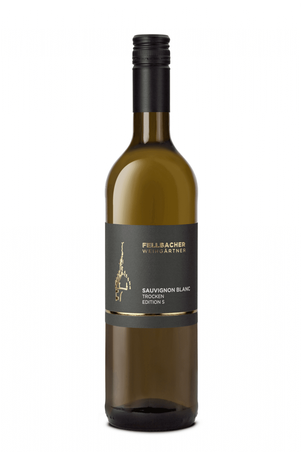 Flasche Weißwein der Rebsorte Sauvignon Blanc aus der Edition S der Fellbacher Weingärtner eG