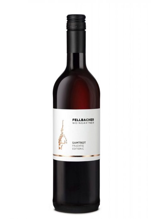 Flasche Rotwein der Rebsorte Samtrot der Fellbacher Weingärtner eG