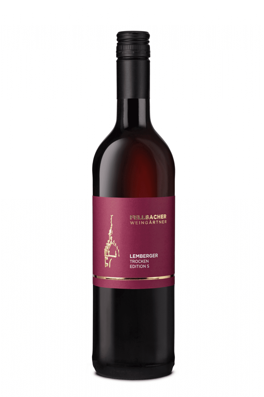 Flasche mit Rotwein der Rebsorte Lemberger aus der Edition S der Fellbacher Weingärtner eG