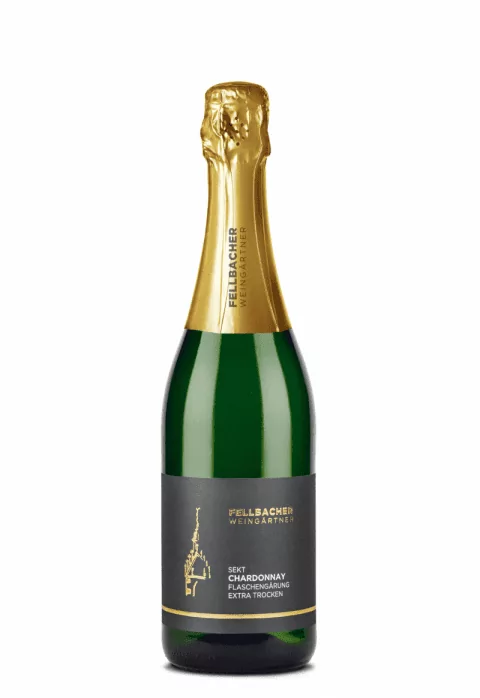 Flasche mit Sekt aus der Rebsorte Chardonnay mit Flaschengärung der Fellbacher Weingärtner eG