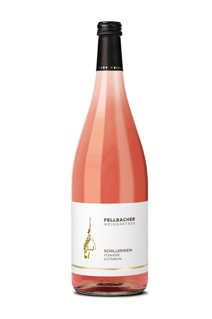 Flasche mit Roséwein der Sorte Schiller in der Literflasche der Fellbacher Weingärtner eG