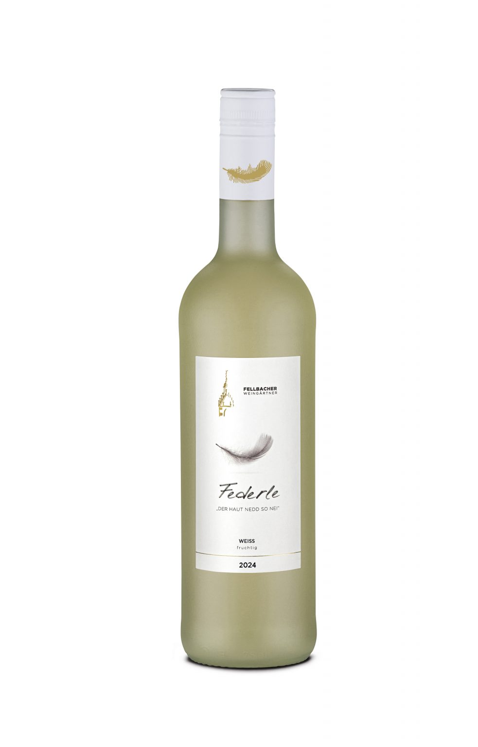 Weinflasche der Fellbacher Weingärtner eG mit dem Wein Federle weiß fruchtig