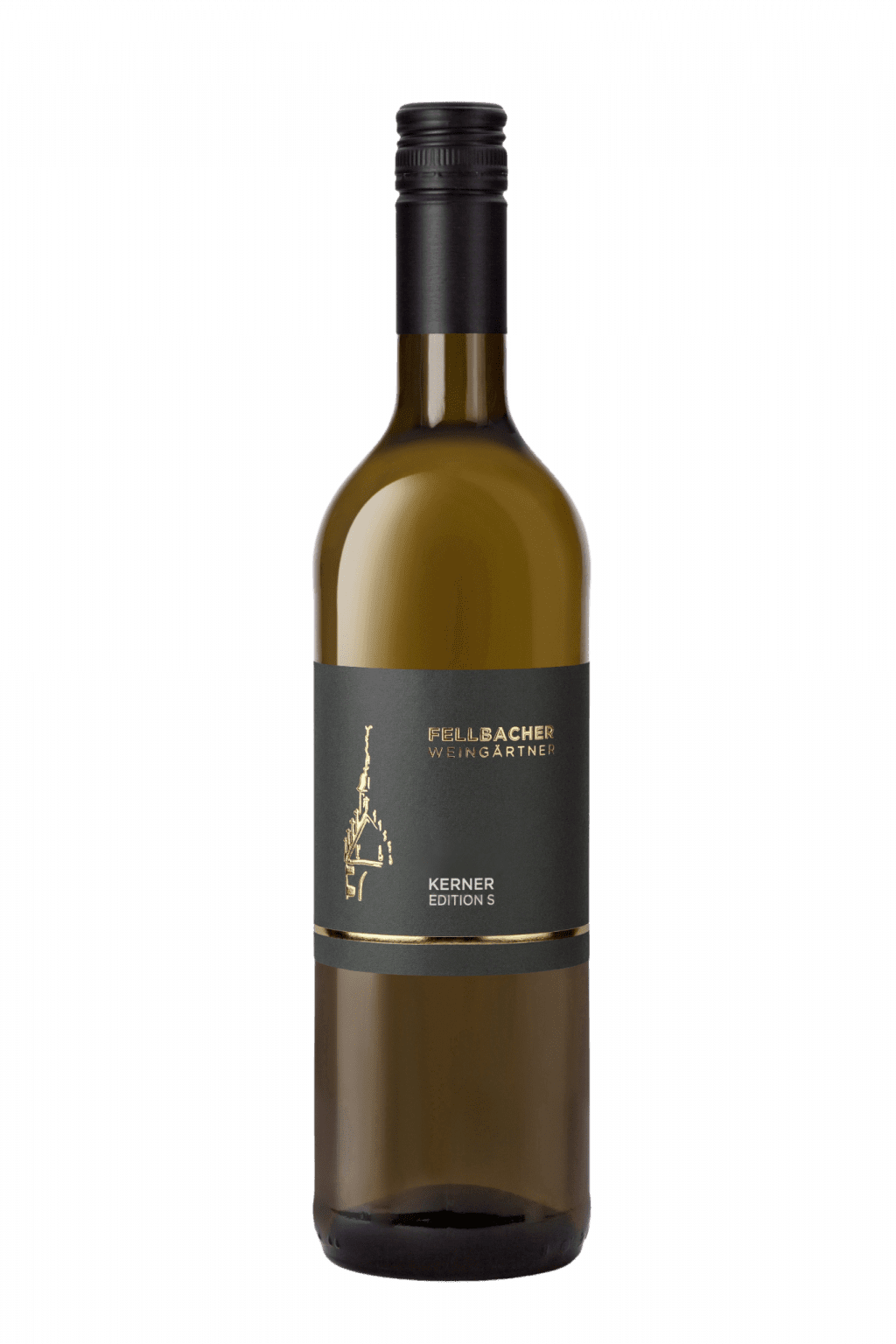 Flasche mit Weißwein der Rebsorte Kerner aus der Edition S der Fellbacher Weingärtner eG