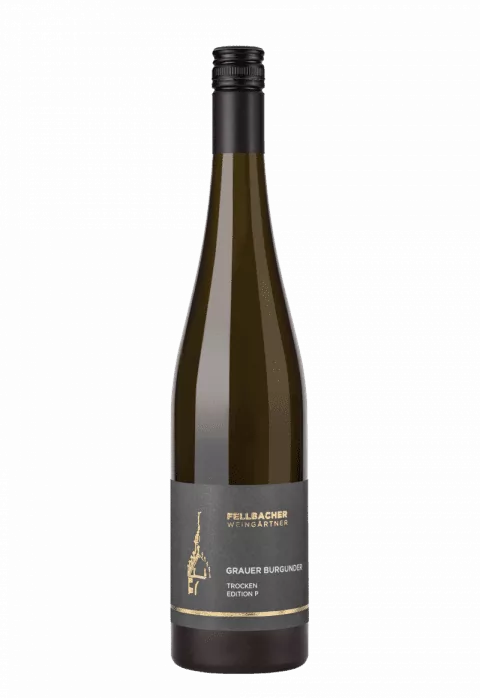 Flasche mit Weißwein aus der Rebsorte Grauer Burgunder aus der Edition P der Fellbacher Weingärtner eG
