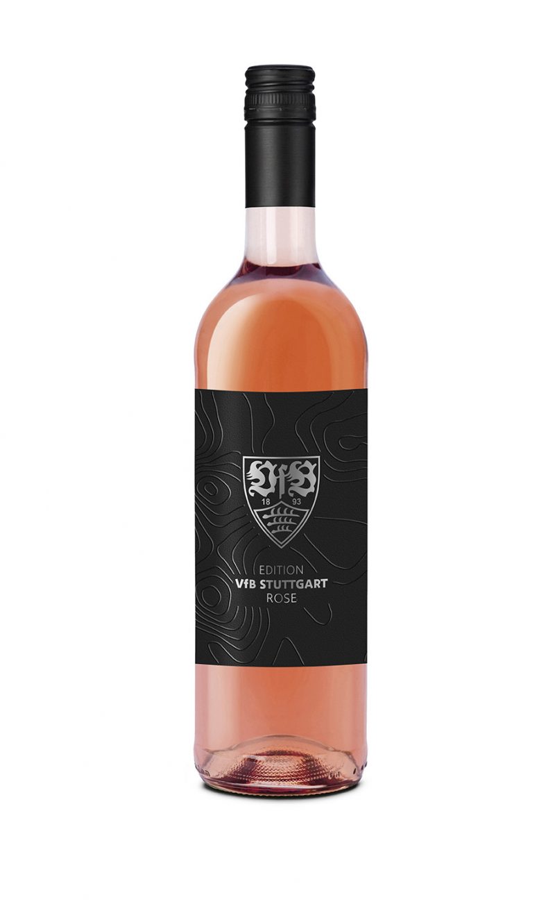 Flasche mit Roséwein aus der Edition VfB Stuttgart der Fellbacher Weingärtner eG