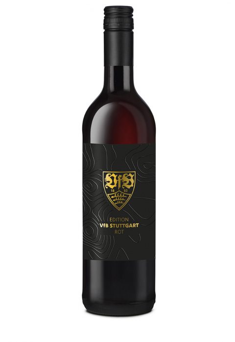 Flasche mit Rotwein aus der Edition VfB Stuttgart der Fellbacher Weingärtner eG