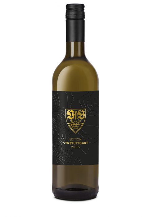 Flasche mit Weißwein aus der Edition VfB Stuttgart der Fellbacher Weingärtner eG