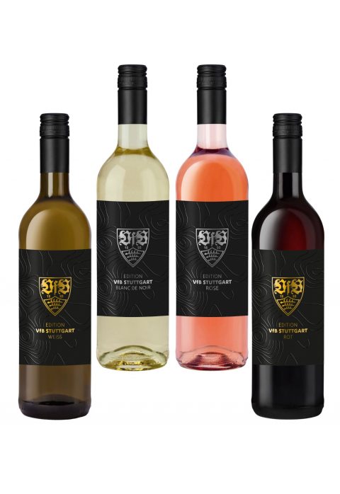 Weinpaket Edition VfB Stuttgart mit je einer Flasche Rot-, Weiß- und Roséwein sowie Balnc de Noir der FEllbacher Weingärtner eG