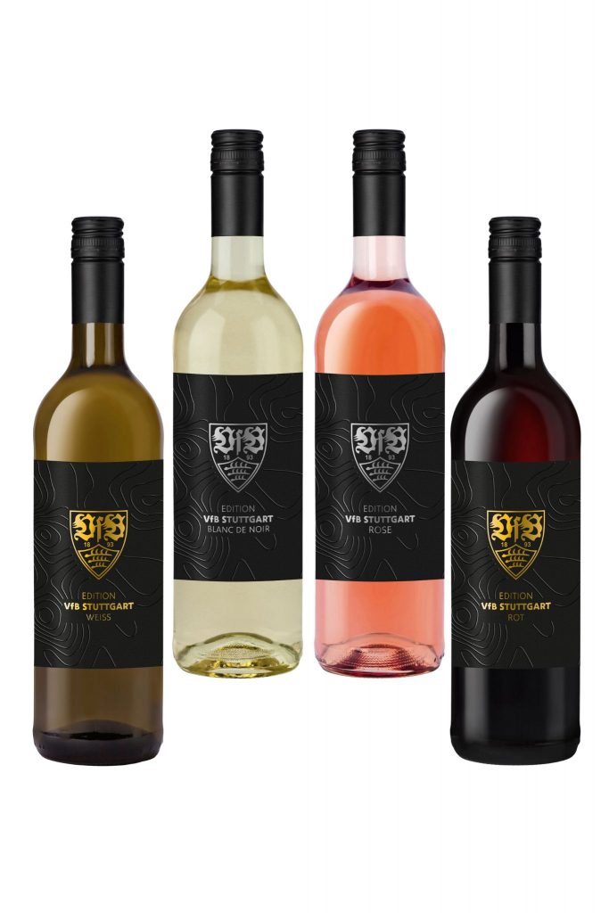 Weinpaket Edition VfB Stuttgart mit je einer Flasche Rot-, Weiß- und Roséwein sowie Balnc de Noir der FEllbacher Weingärtner eG