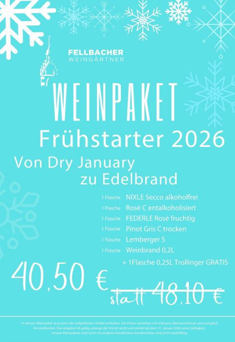 Bild mit Inhalt des Weinpaketes Frühstartet 2026 der Fellbacher Weingärtner eG