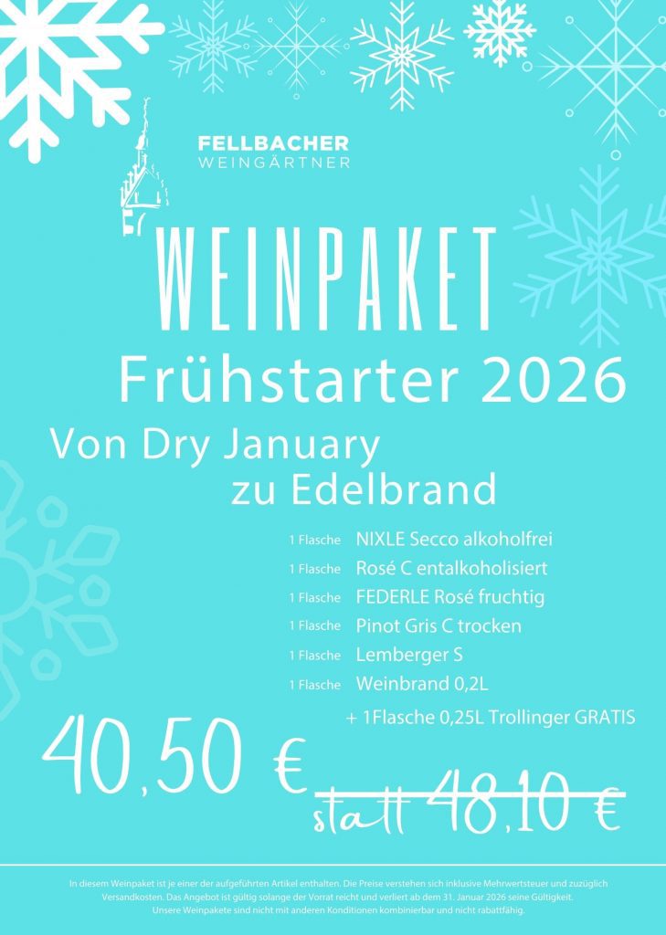Bild mit Inhalt des Weinpaketes Frühstartet 2026 der Fellbacher Weingärtner eG